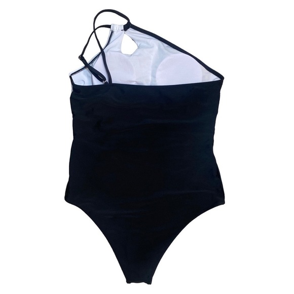 SHEIN Black and White One Shoulder Mesh Panel One Piece Swimsuit - Picture 2 of 6